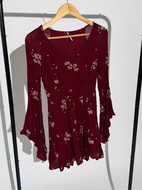 Free people red long sleeve mini dress size 4